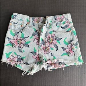 Levi's Floral Denim Cutoff Shorts - Pink & Green